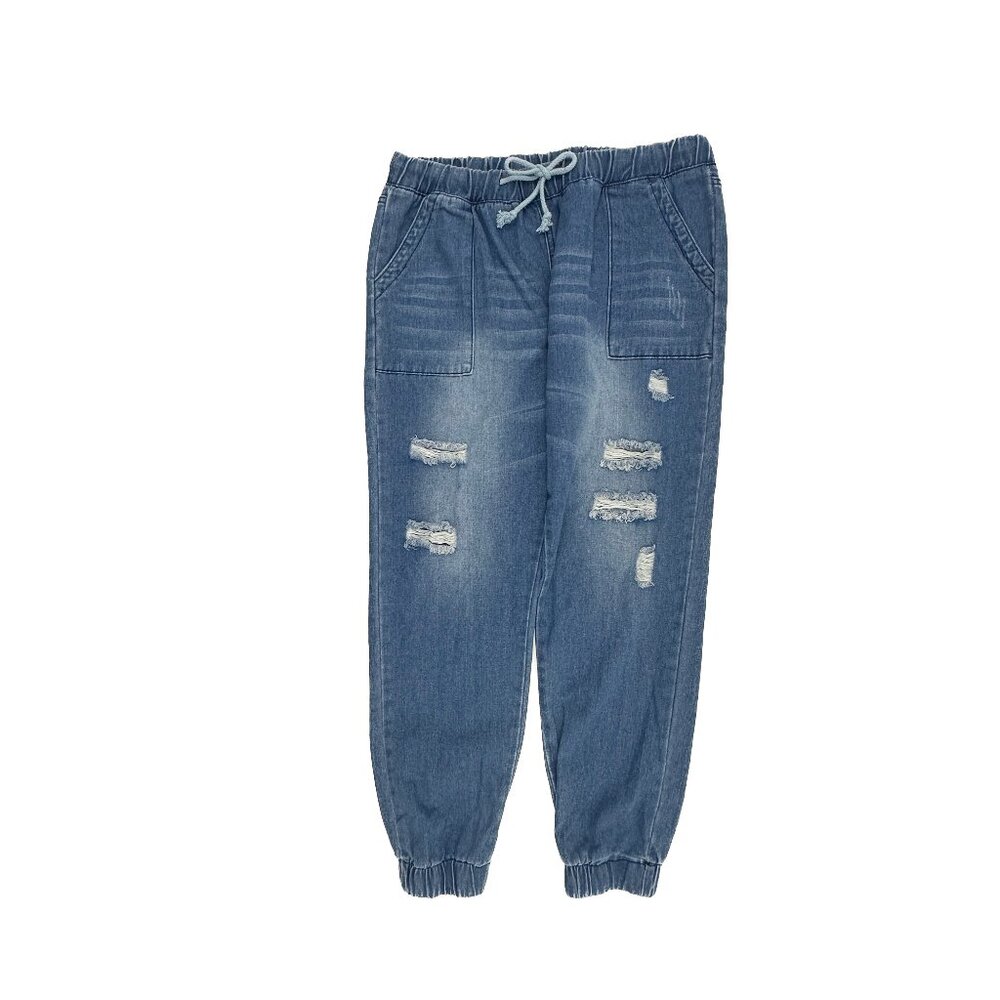 Unbranded Pull On Jogger Drawstring Distressed Women's size XXL Blue Denimโ Jean